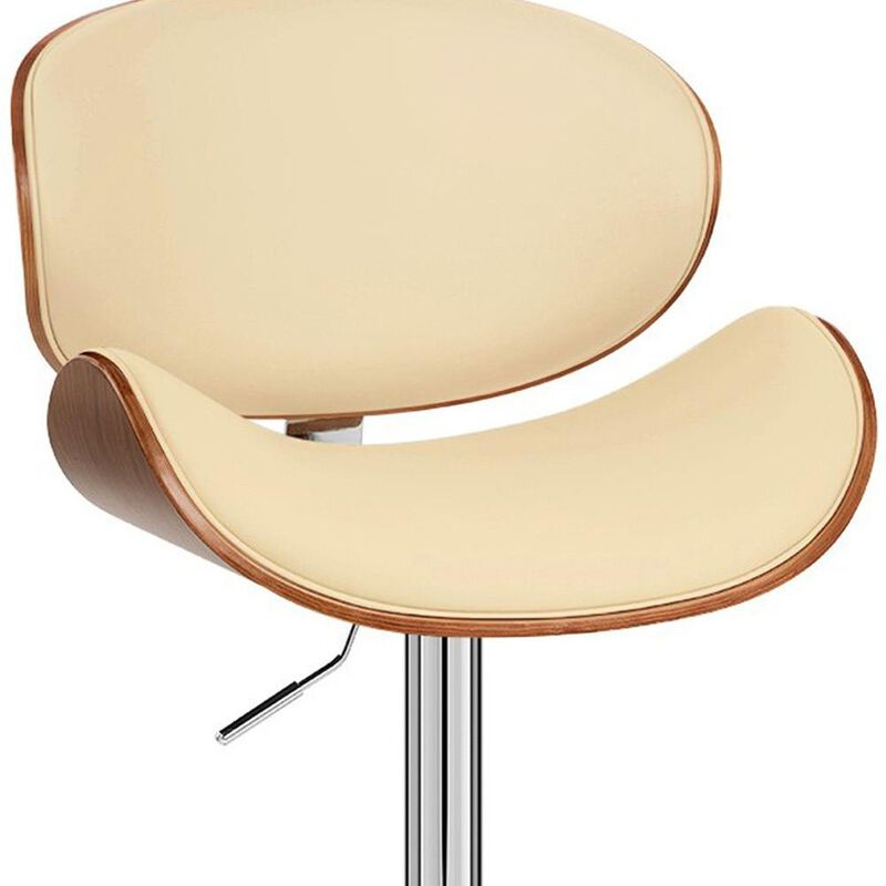 Hivvago Cream and Silver Faux Leather and Solid Wood Low Back Adjustable Height Swivel Bar Chair