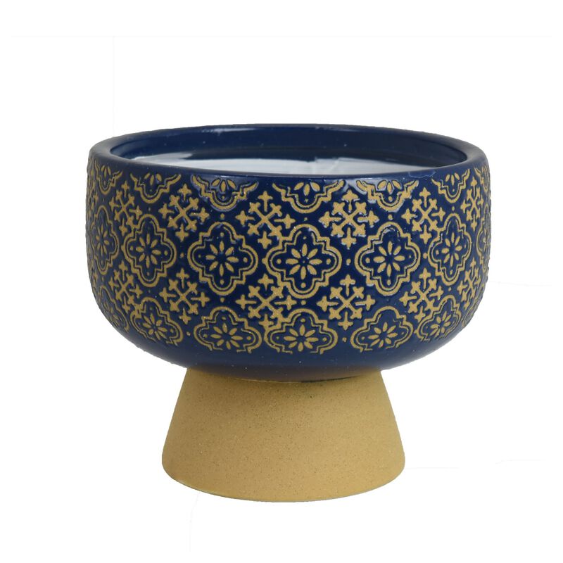 Hea Decorative Planter, Blue Gold Moroccan Pattern Footed Bowl, 9 Inch image number 0