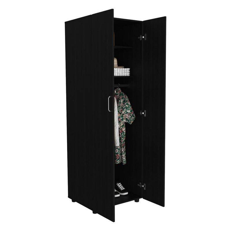 DEPOT E-SHOP London Armoire, Two Internal Shelves, Rod, Two-Door Armoire-Black, For Bedroom