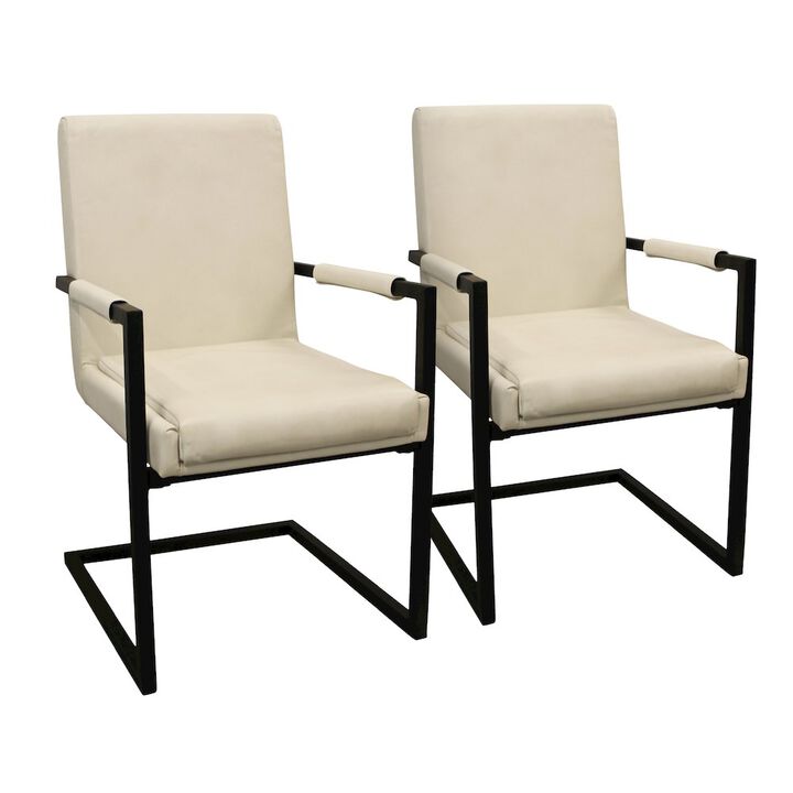 Wendy Arm Chair in Ivory Leather 2-Piece Set