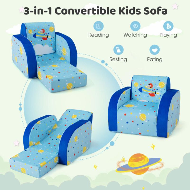 Hivvago 3 in 1 Convertible Flip Open Kids Sofa for Nap Play Sleep