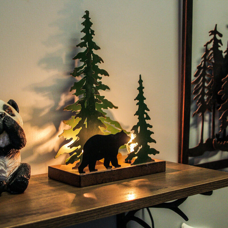 Rustic Metal Black Bear Forest Accent Lamp Decorative Woodland Cabin Home Decor image number 1