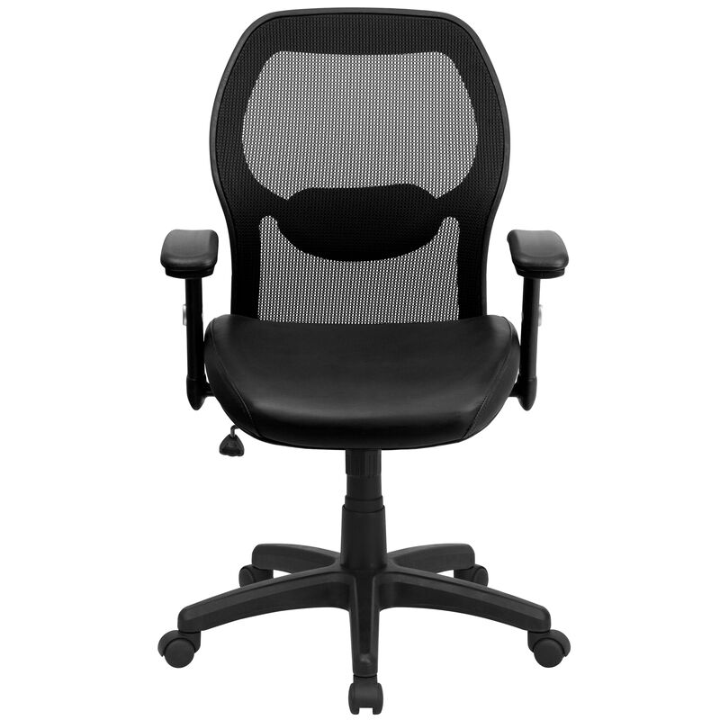 Albert Mid-Back Black Super Mesh Executive Swivel Office Chair with LeatherSoft Seat and Adjustable Lumbar & Arms