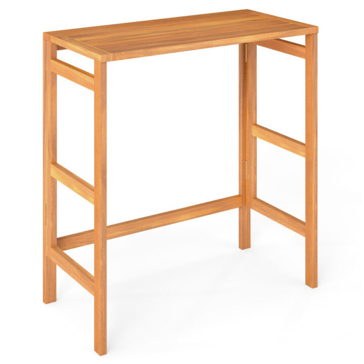 Outdoor Acacia Wood Bar Height Table with Slatted Top for Balcony