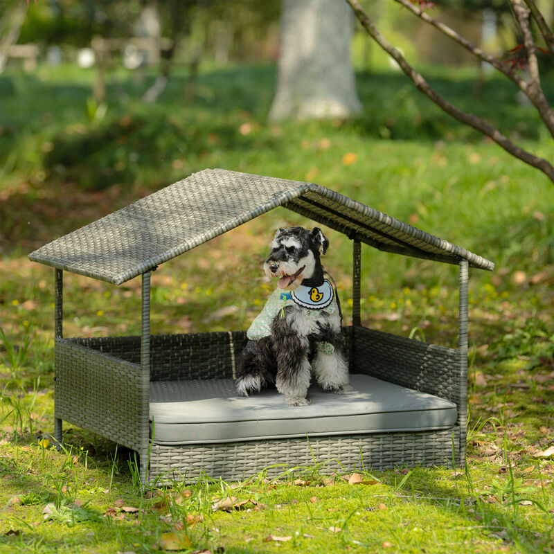 Dog Bed, Pet Bed, Pet Enclosures, Pet Outdoor Furniture, Pet Patio Furniture, Seasonal PE Wicker Pet Furniture, Dog Bed With Canopy