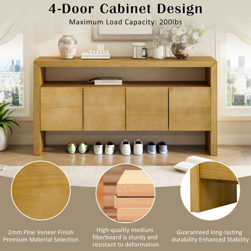 Merax Modern Minimalist Solid Wood Veneer Sideboard with Open Shelf