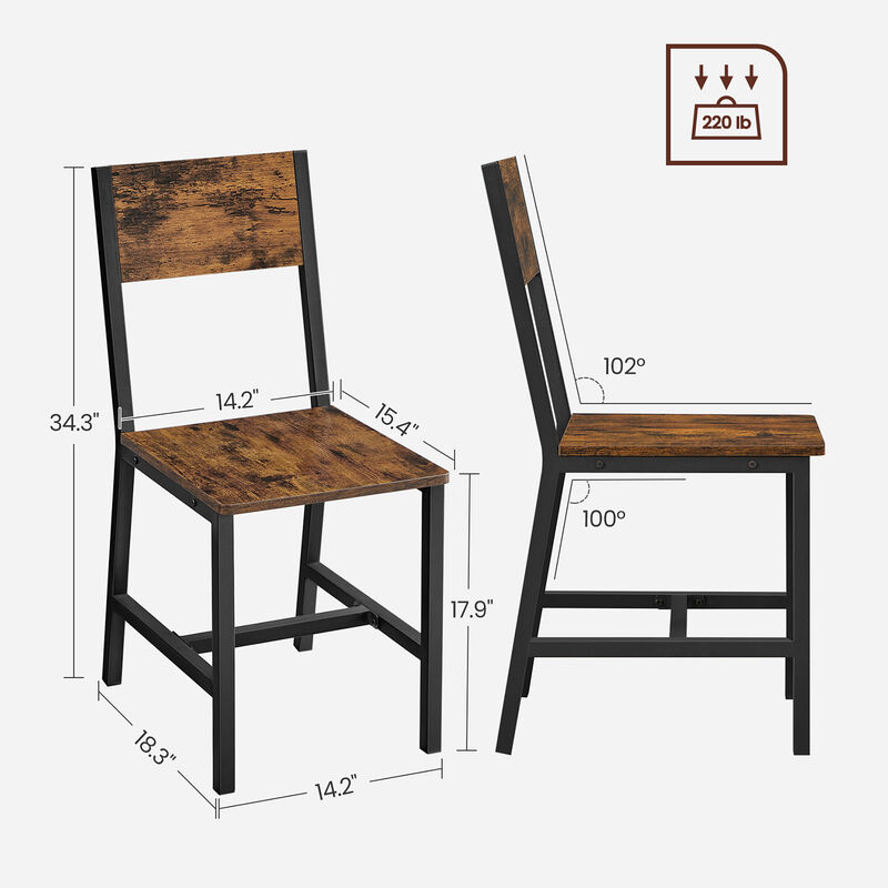 Set of 2 Accent Dining Chairs - Industrial Style with Steel Frame, Rustic Brown & Black