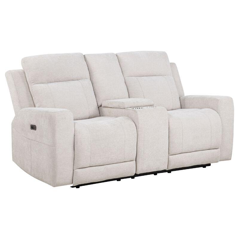 Kenie Power Reclining Loveseat with Console, Ivory Chenille Fabric image number 0