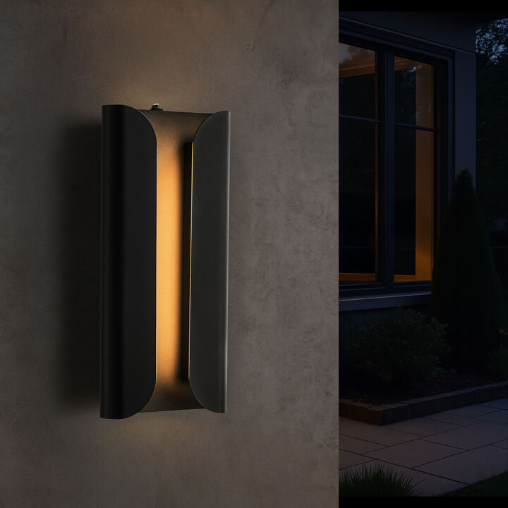 H15" Matte Black 24W Integrated LED Wall Sconce with Acrylic Shade Modern Simplicity Outdoor Wall Light with Dusk to Dawn Sensor for Porch Garage