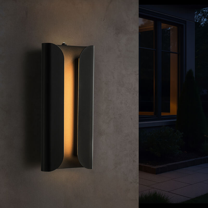 H15" Matte Black 24W Integrated LED Wall Sconce with Acrylic Shade Modern Simplicity Outdoor Wall Light with Dusk to Dawn Sensor for Porch Garage image number 1