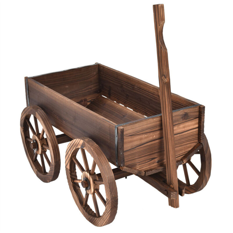 Vintage Wooden Cart Planter for Flowers Herbs and Small Plants