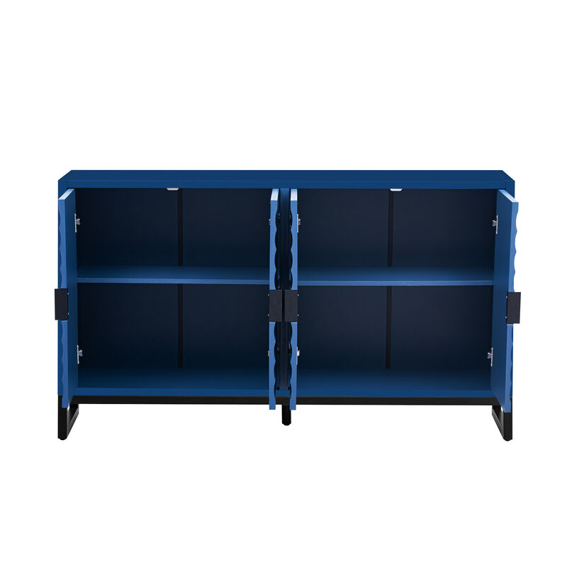 TATEUS Modern Wooden Sideboard Cabinet – Water Wave Doors, Rubberwood Veneer & Adjustable Shelves