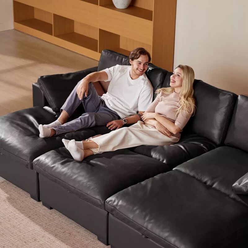 120" Modular Sectional Sleeper Sofa, 6-Seat Couch Bed with Storage Ottoman Deep Seat for Living Room image number 3
