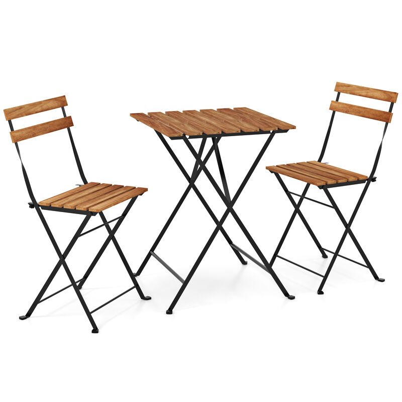 Acacia Wood 3-Piece Patio Set with Slatted Table and Chairs