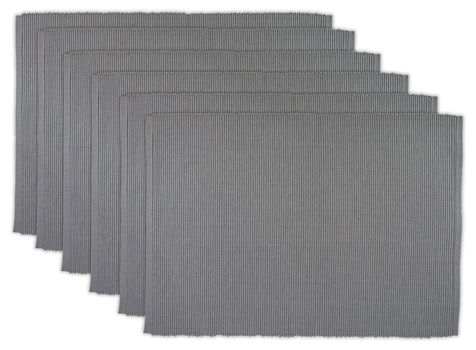 Set of 6 Gray Solid Ribbed Pattern Rectangular Placemats 19" x 13"