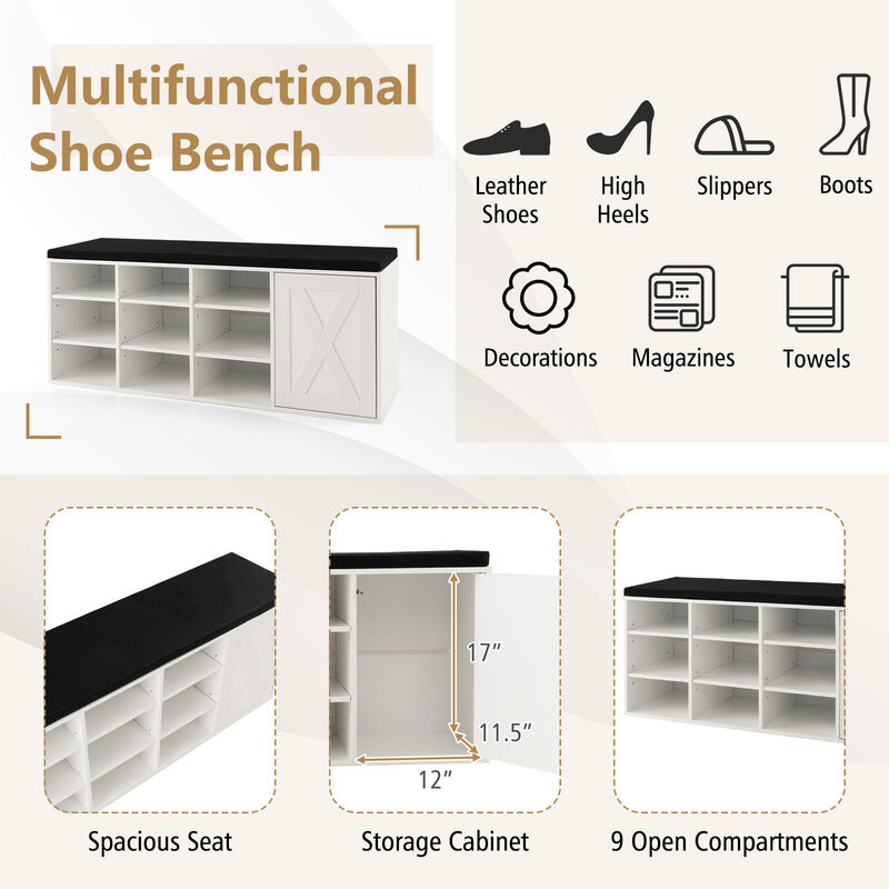 9-cube Shoe Bench with Adjustable Shelves and Removable Padded Cushion