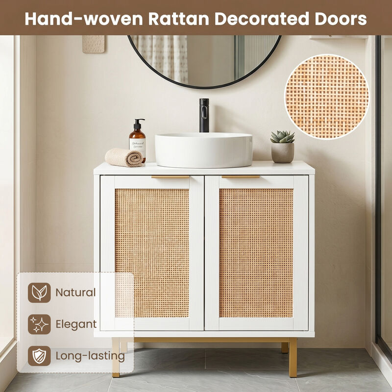 Modern Bathroom Vanity Cabinet with Rattan Doors and Cut-Out image number 4