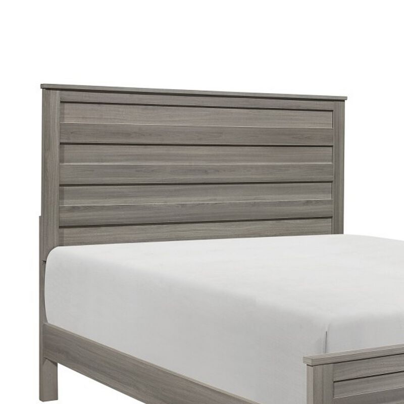 Riley Transitional Queen Bed, Horizontal Plank Design, Dark Gray Finish-Benzara image number 3