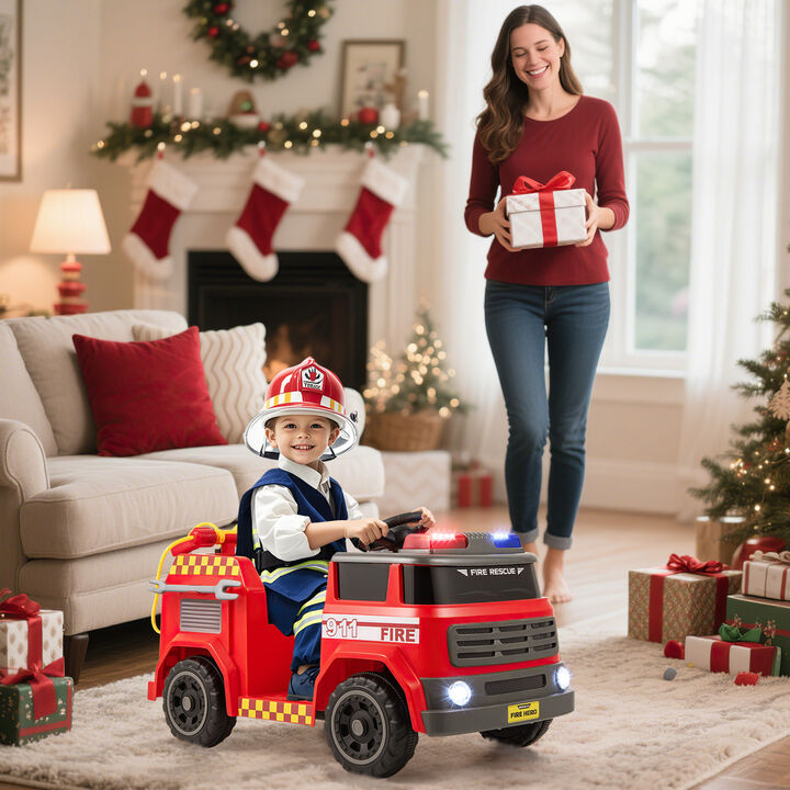 12V Kids Electric Fire Truck Ride-On Vehicle with Water Gun and Intercom