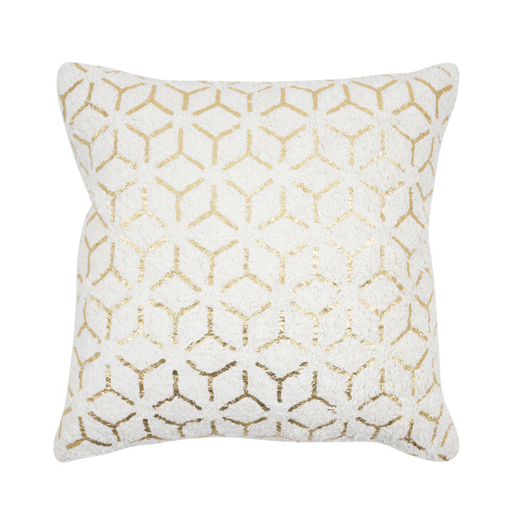 Pasargad Home Grandcanyon Geometric Gold Foil Cotton Pillow, White