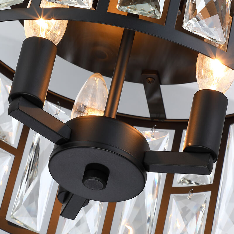 11.89 in Modern Glam 3-Light Dimmable Crystal Flush Mount Ceiling Light image number 8