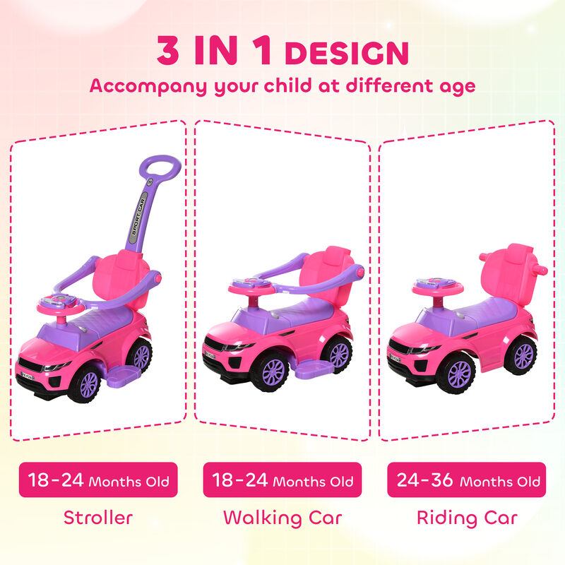 BreeBe 3 In 1 Push Cars for Toddlers Kid Ride on Push Car Stroller Sliding Car with Horn Music Light Function Secure Bar Ride on Toy image number 3