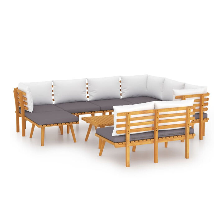 Roma 9pc Modular Outdoor Sofa and Table Set, Solid Wood, Gray, White - Benzara