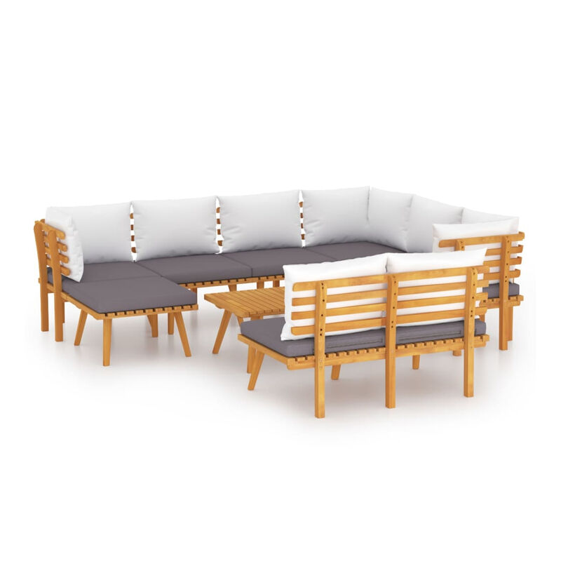 Roma 9pc Modular Outdoor Sofa and Table Set, Solid Wood, Gray, White - Benzara