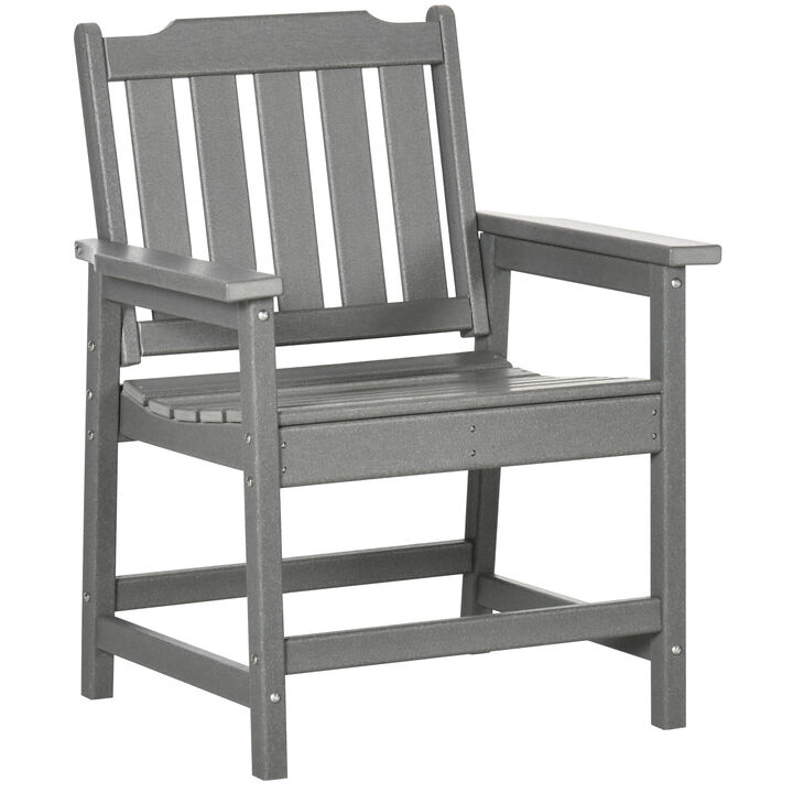 Outsunny All-Weather Patio Chair, HDPE Patio Dining Chair, Heavy Duty Wood-Like Outdoor Furniture for Garden, Backyard, Deck, Porch, Lawn, Gray