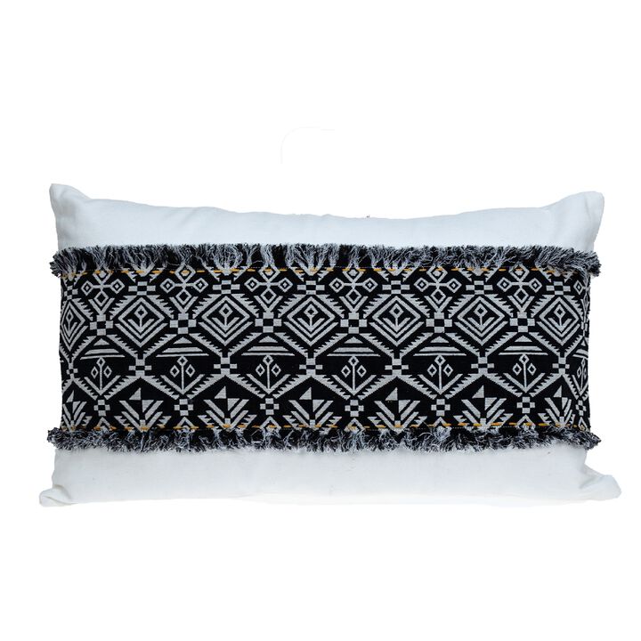 24" White and Black Geometric Transitional Throw Pillow