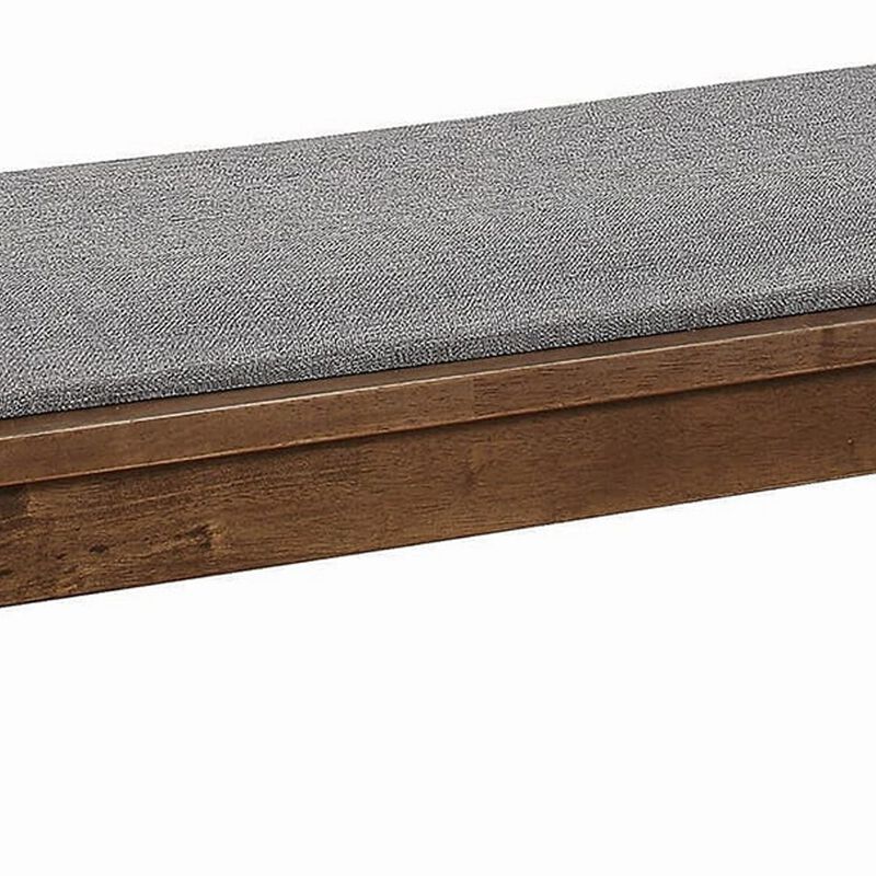Fabric Upholstered Wooden Bench with Chamfered Legs, Gray and Brown-Benzara