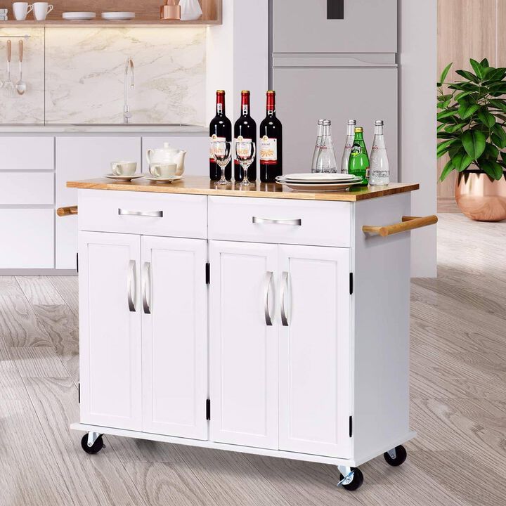 Kitchen Cart Island with Top, 2 Drawers, and Bottom Storage Cabinet for Efficient Kitchen Organization