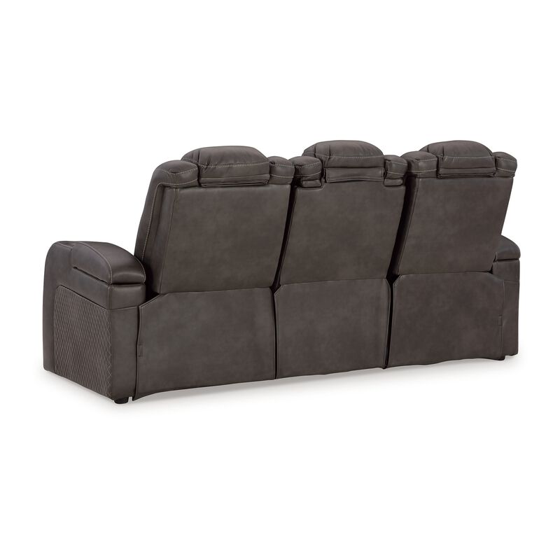 Fynne LED Power Reclining Sofa, USB Charger, Gray Faux Leather 85 Inch image number 4