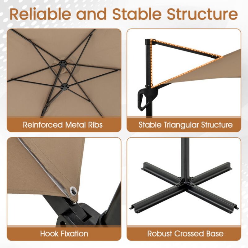 9 FT Cantilever Patio Umbrella with Vented Top and Sun-Protective Canopy-Gray image number 4