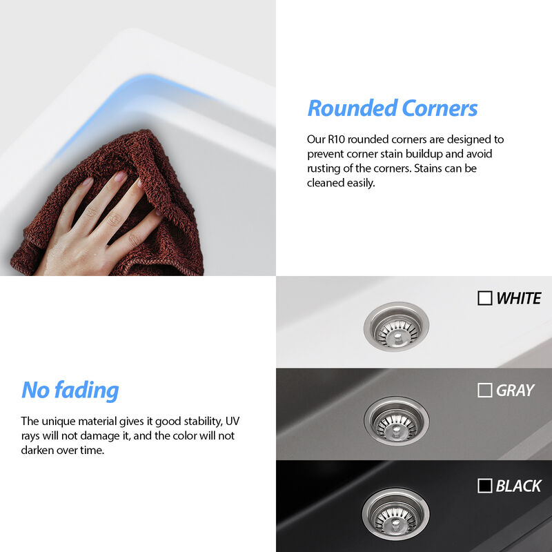 28x19x10 Inch White Granite Composite Undermount kitchen Sink Single Bowl Quartz Workstation kitchen Sink