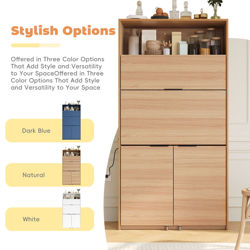 Merax Compact Kitchen Buffets 69''H Buffet with Hutch and Foldable Workstation image number 6