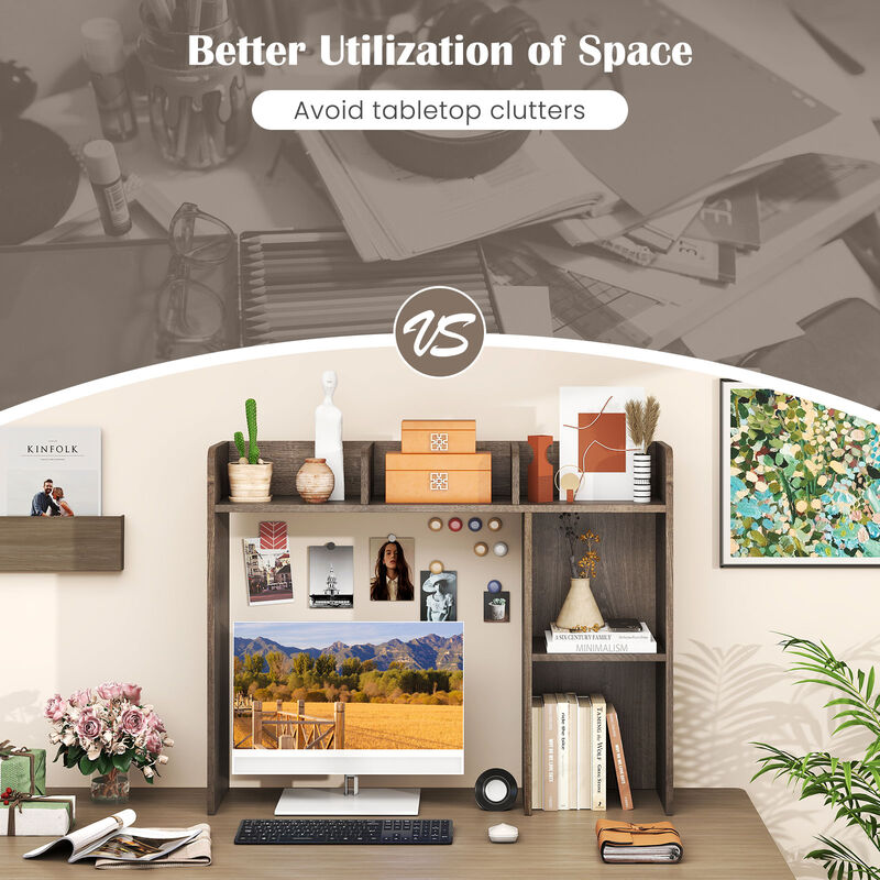 3-Tier Desk Bookshelf with 4 Open Shelves, Multipurpose Storage for Home or Office