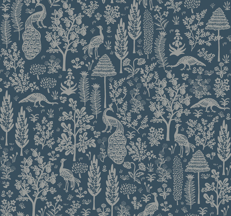 Menagerie Toile Dark Blue Wallpaper