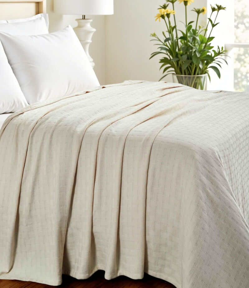 HomeRoots Twin Ivory Cotton Basketweave Geometric Blanket image number 1