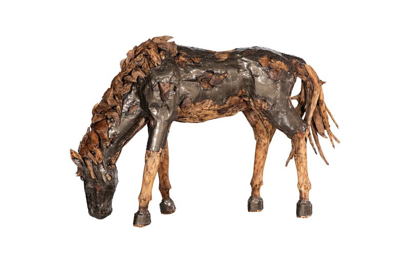Mustang Grazing Horse Armored Sculpture