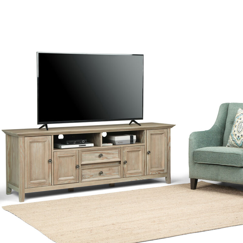 Amherst 72 inch Wide Solid Wood Transitional TV Stand in Distressed Grey