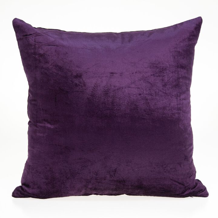 18" Solid Purple Handloomed Cotton Velvet Square Throw Pillow