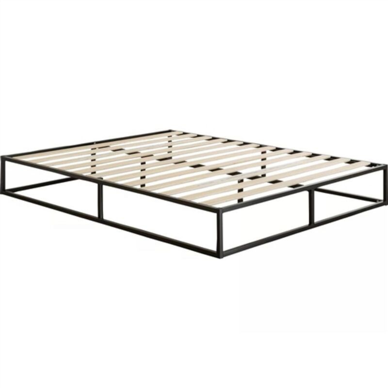 Modern Metal Platform Bed with Wood Slats – Low Profile Frame, No Box Spring Required
