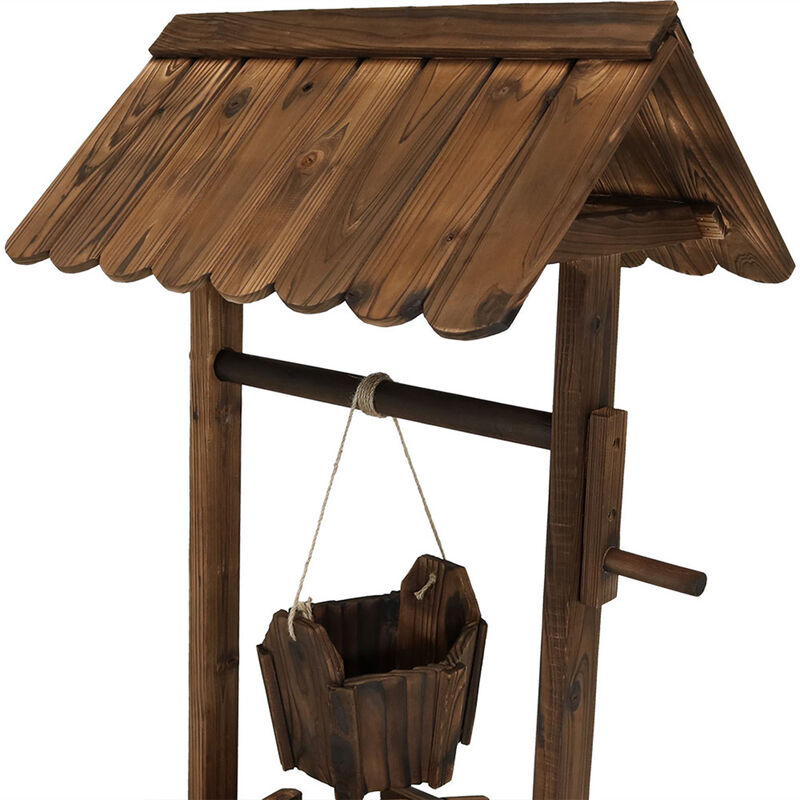 Sunnydaze 45 in 2-Tier Wooden Fir Wishing Well Hanging Garden Planter