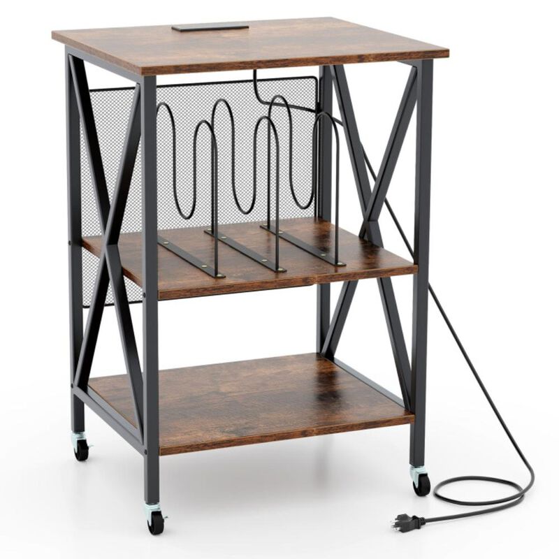 Hivvago Mid-Century Record Player Stand with Built-in Charging Station