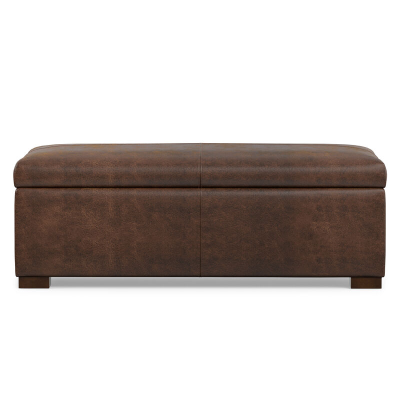 Gabbie 48 inch Wide Contemporary Rectangle Rectangular Storage Ottoman in Distressed Chestnut Brown  Vegan Faux Leather, Assembled image number 6