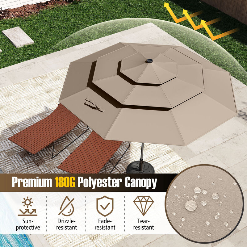 Solar Patio Umbrella with 32 LED Lights 3-Tier Vented Top