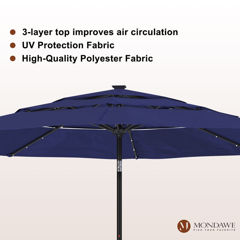 Mondawe 11 ft. Market Patio Umbrella 3-Tiers Crank and Tilt Outdoor Umbrella with LED Lights image number 4