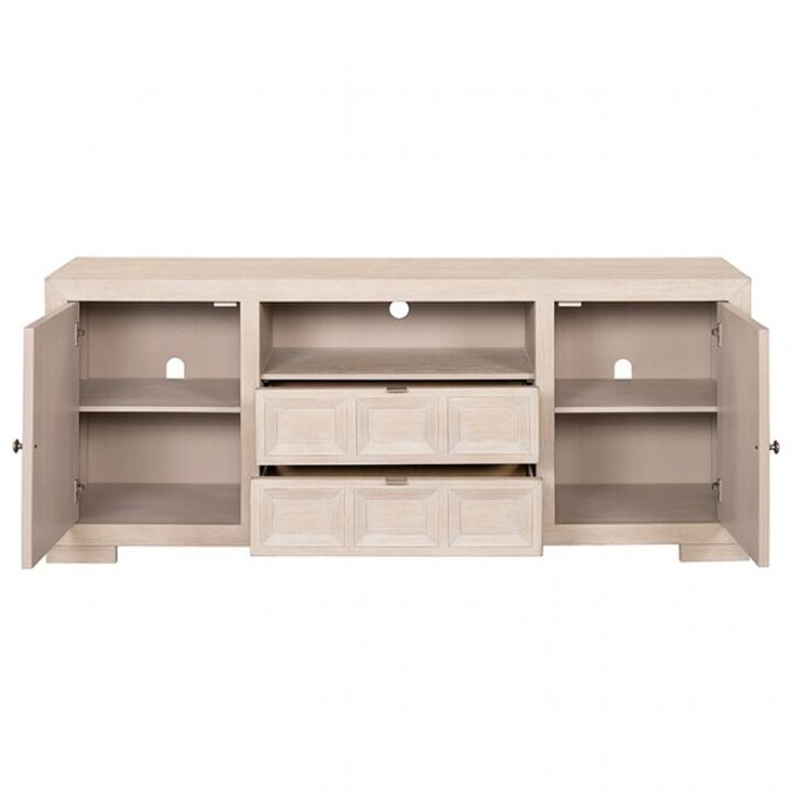Kizie TV Stand Console, Storage Cabinets, Tawny Brown Wood, 72 Inch