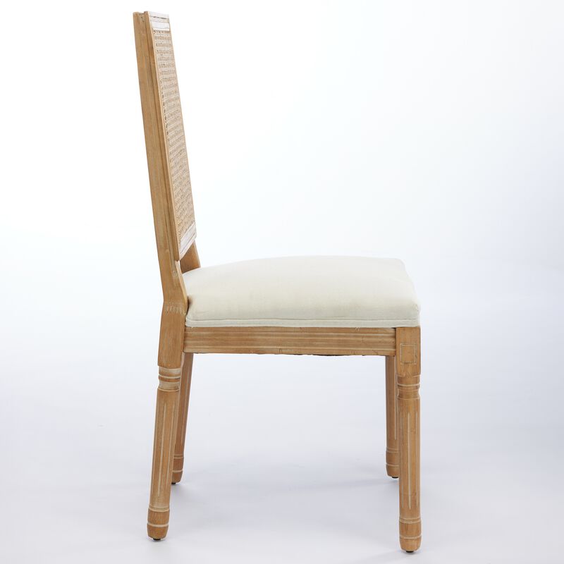 Whisen French Dining Chairs Set of 2, Solid Rubberwood Frame with Linen Upholstery and Rattan Back, for Living Room Kitchen Restaurant image number 6